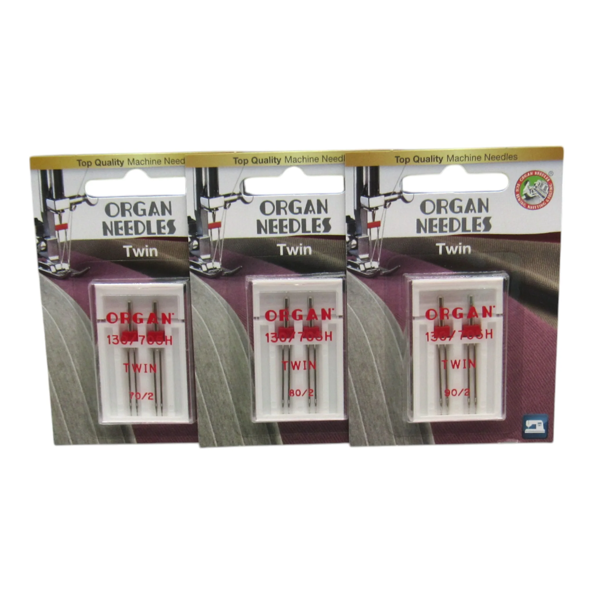 Organ Twin Needle 15x1 - 2.0mm Wide (Sizes 10, 12, 14 Available) (2-Pack)
