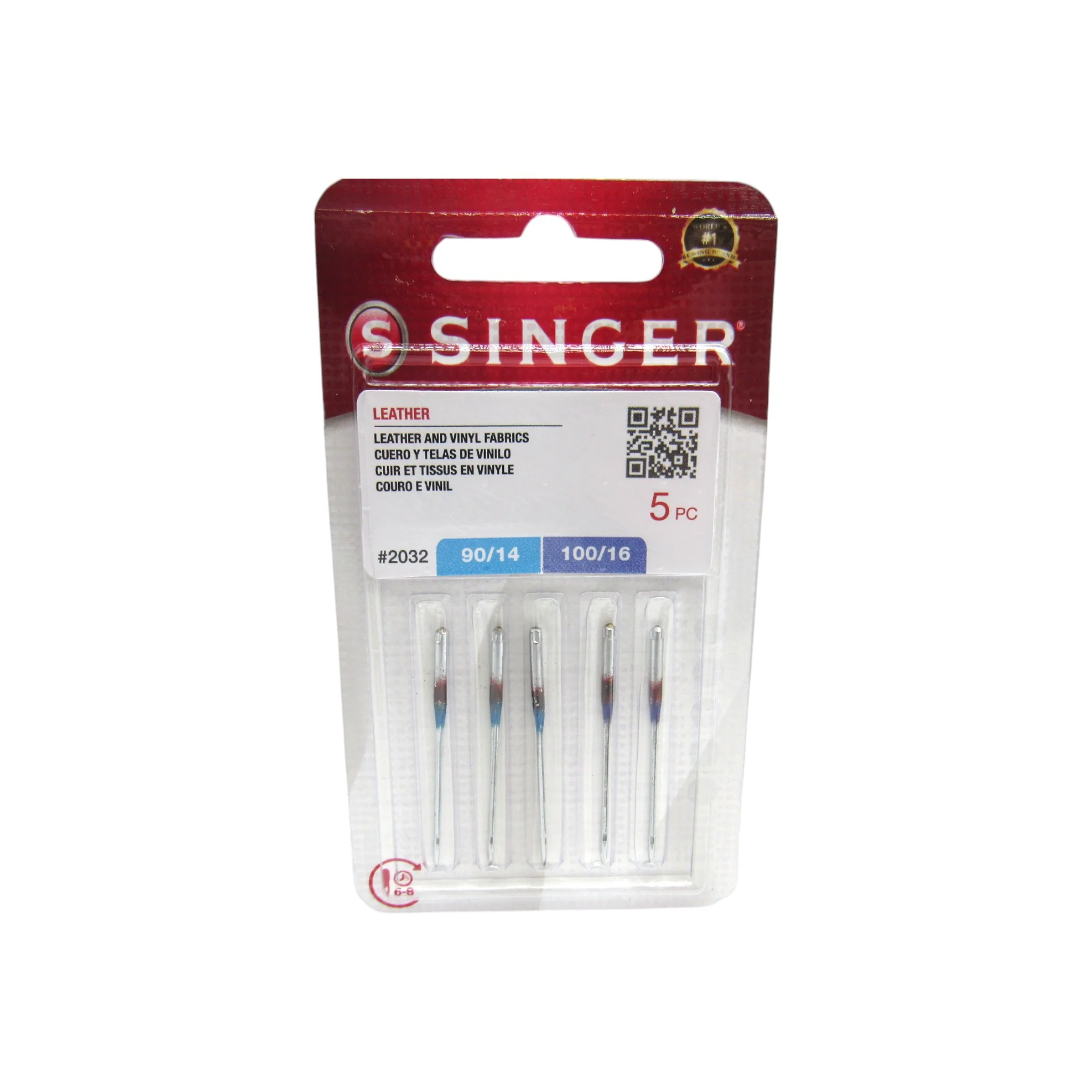 Singer Red #2032 Leather Point Needles - Professional Grade for Leather & Vinyl (Size 14, 16) 5-Pack