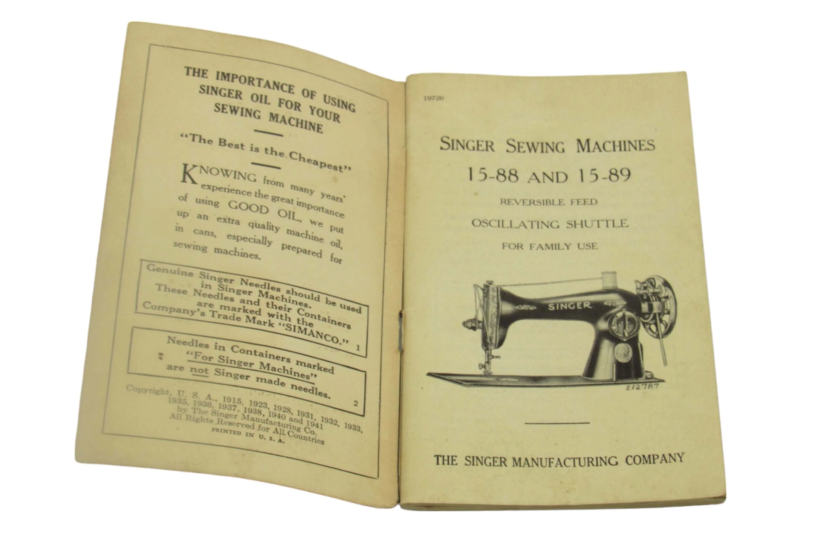 Vintage Original Singer Sewing Machine Model 15-88 and 15-89 Instruction Manual - Image 3